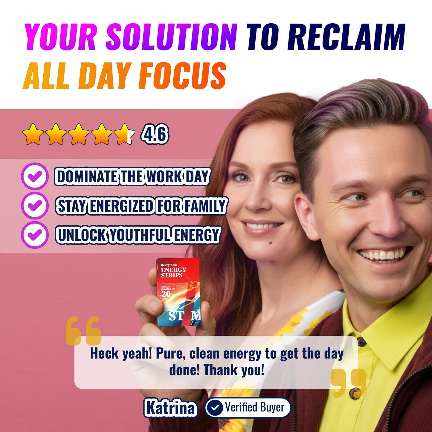 Man and woman using STIM Energy Strips for all day focus