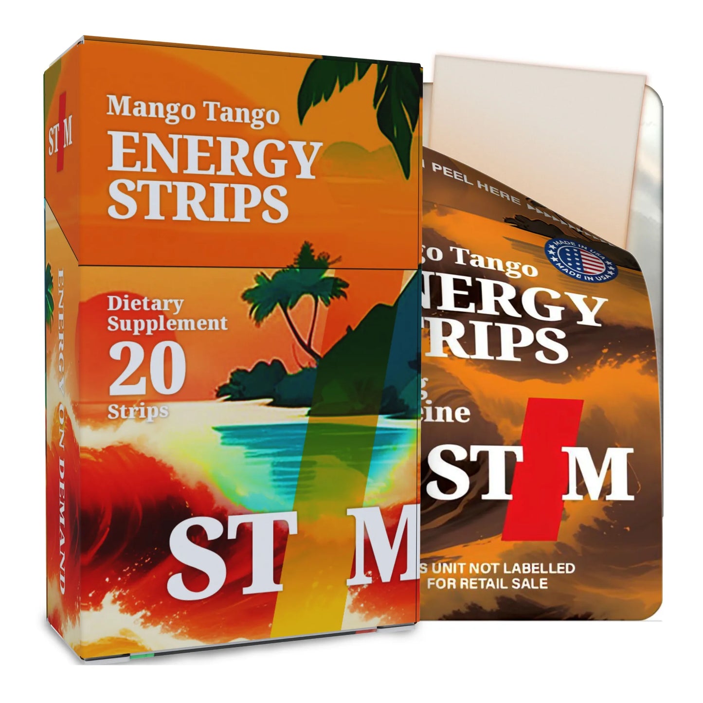 STIM Mango Tango Energy Strips packaging and branding.
