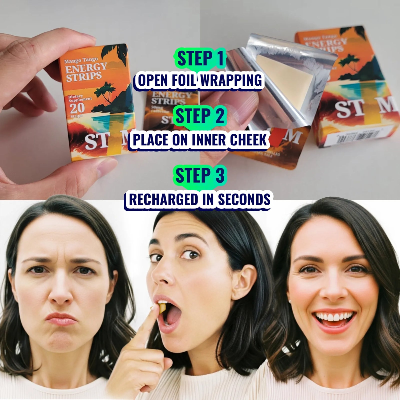 Usage directions for STIM Energy Strips