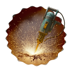 Pneumatic drill with sparks on a white background