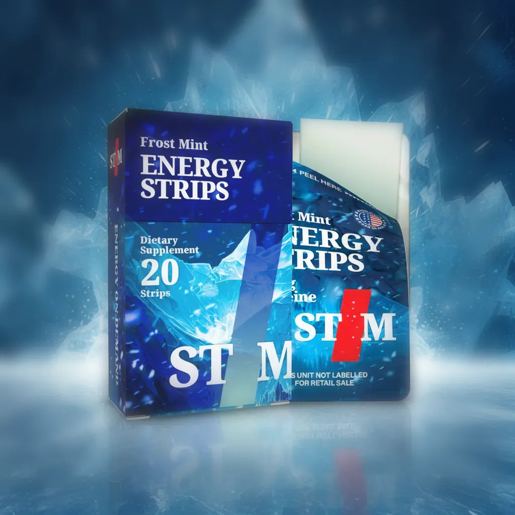 STIM Frost Mint Energy Strips work faster, pocket-sized and no bloat or jitters for the smoothest, longest lasting boost with time release caffeine