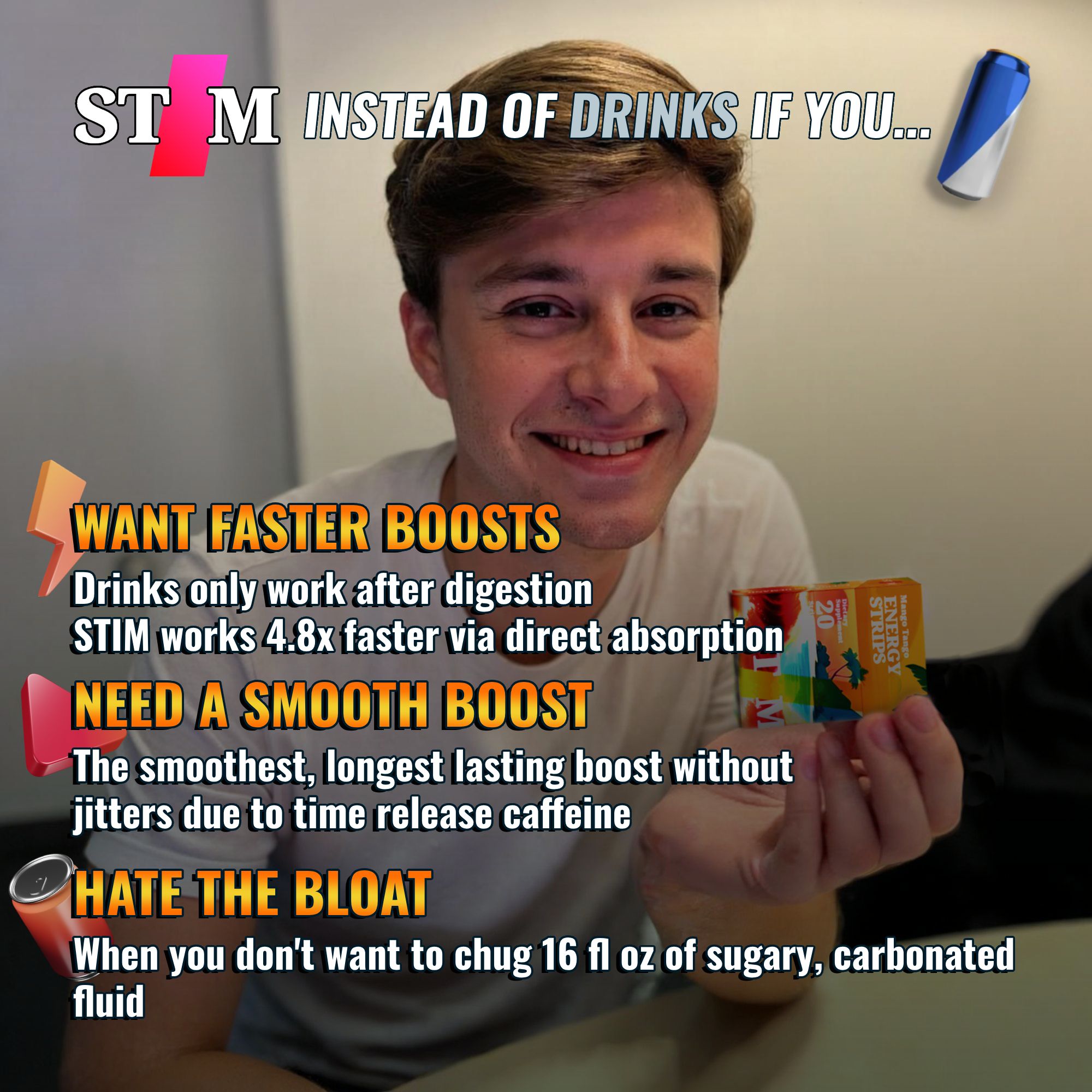 Image of the benefits of STIM Energy Strips vs energy drinks