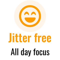 Logo with a smiling face icon and text 'Jitter free All day focus' on a white background