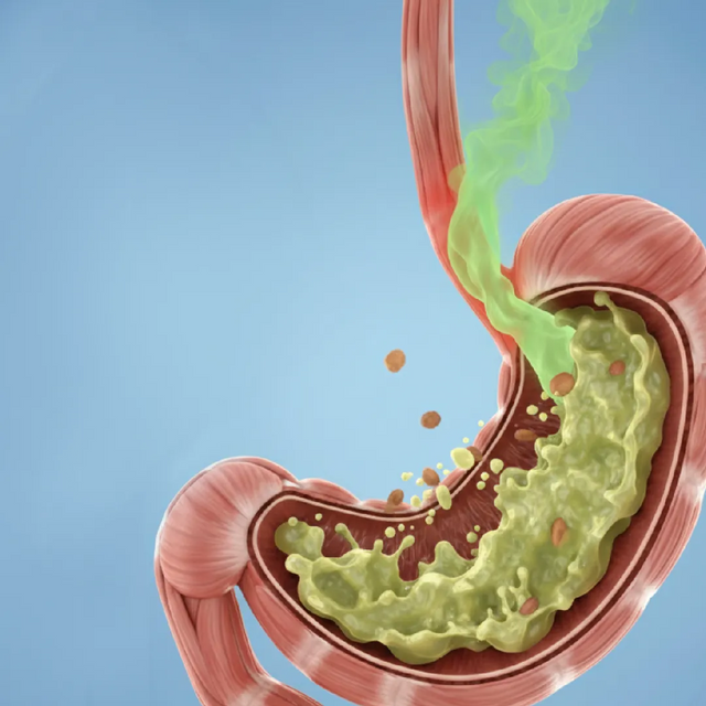 Illustration of a stomach with stomach acid reflux