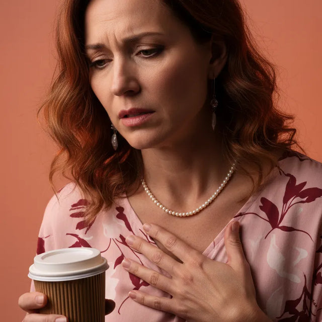 Woman holding a coffee suffering acid reflux